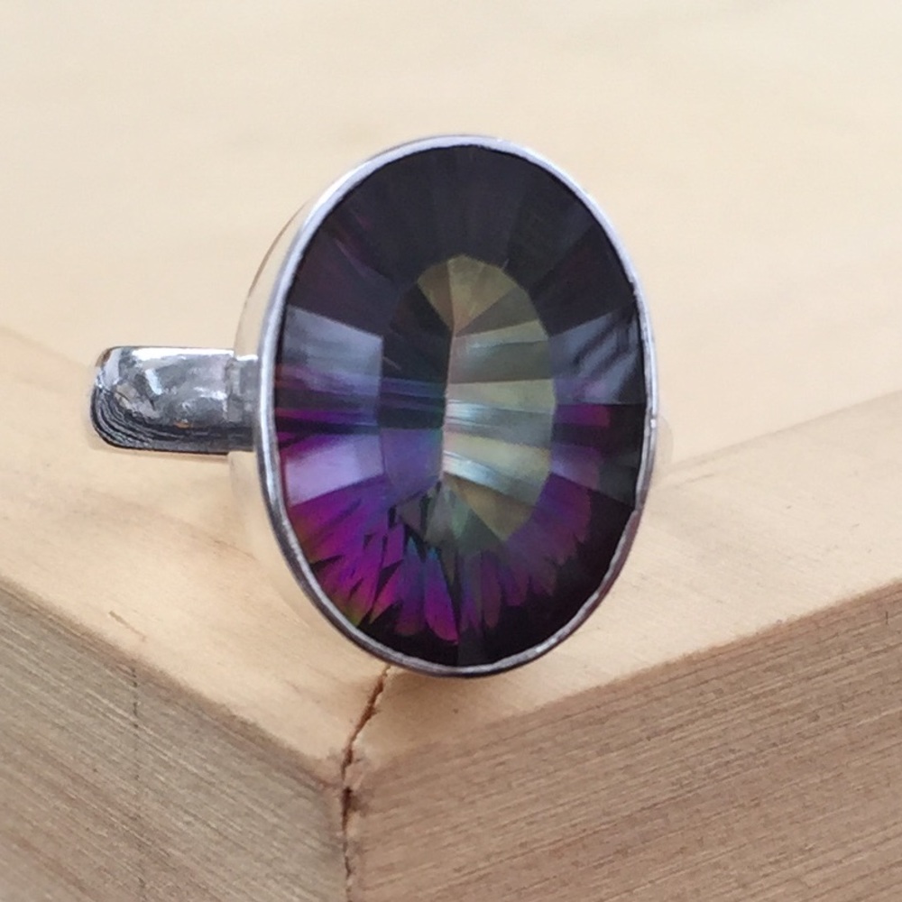 Beautiful mystic topaz sterling silver ring